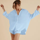 Double Layer Gauze Loose Fitting Shirt Shorts - Nioor