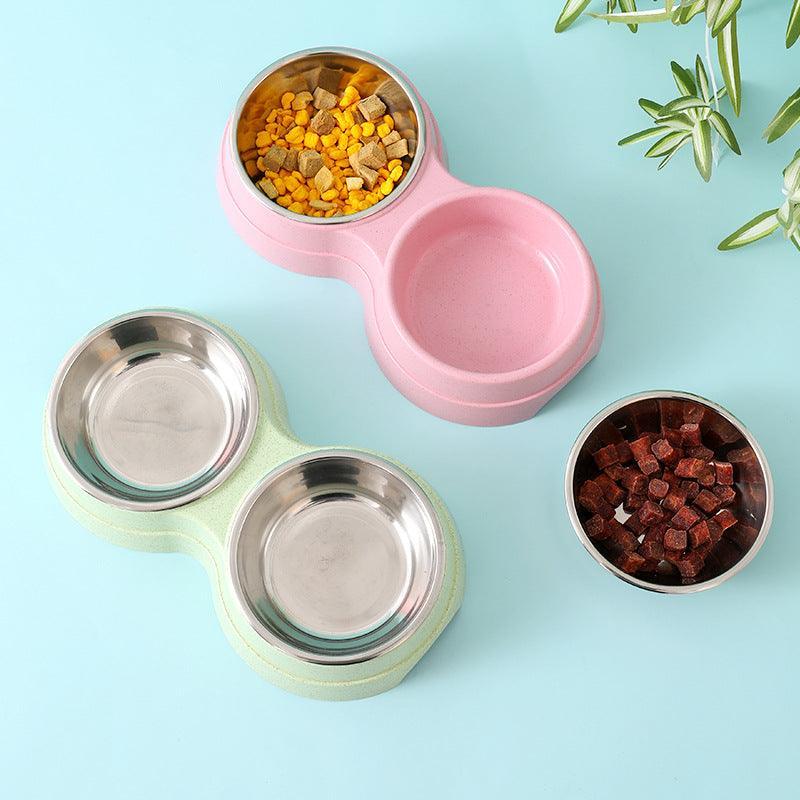 Double Pet Bowls Dog Food Water Feeder Stainless Steel Pet Drinking Dish Feeder Cat Puppy Feeding Supplies Small Dog Accessories - Nioor