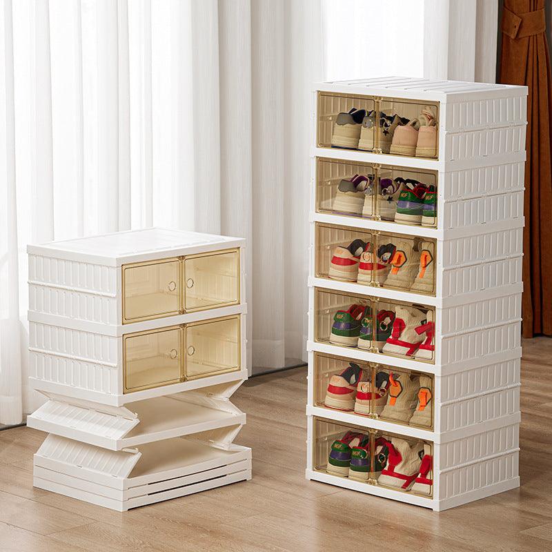 Double Row Folding Shoe Box Transparent Storage Rack Installation - Nioor