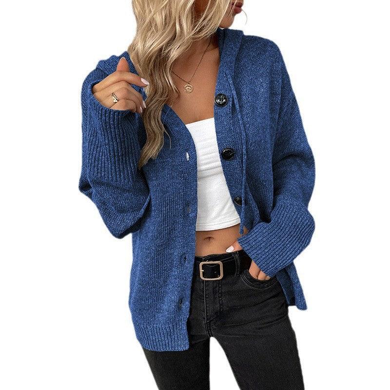 Drawstring Knitted Cardigan Coat Women's Hooded Single-breasted Sweater - Nioor