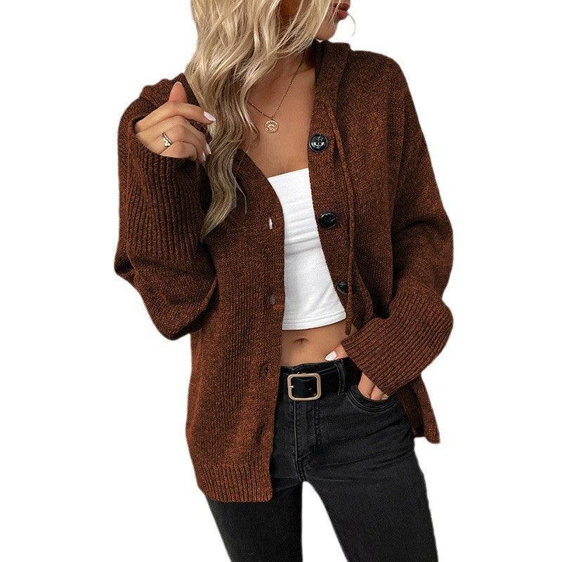 Drawstring Knitted Cardigan Coat Women's Hooded Single-breasted Sweater - Nioor