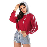 Drawstring Short Striped Long Sleeve Hooded Short Midriff-baring Hoodie Foreign Trade Women's Clothing - Nioor