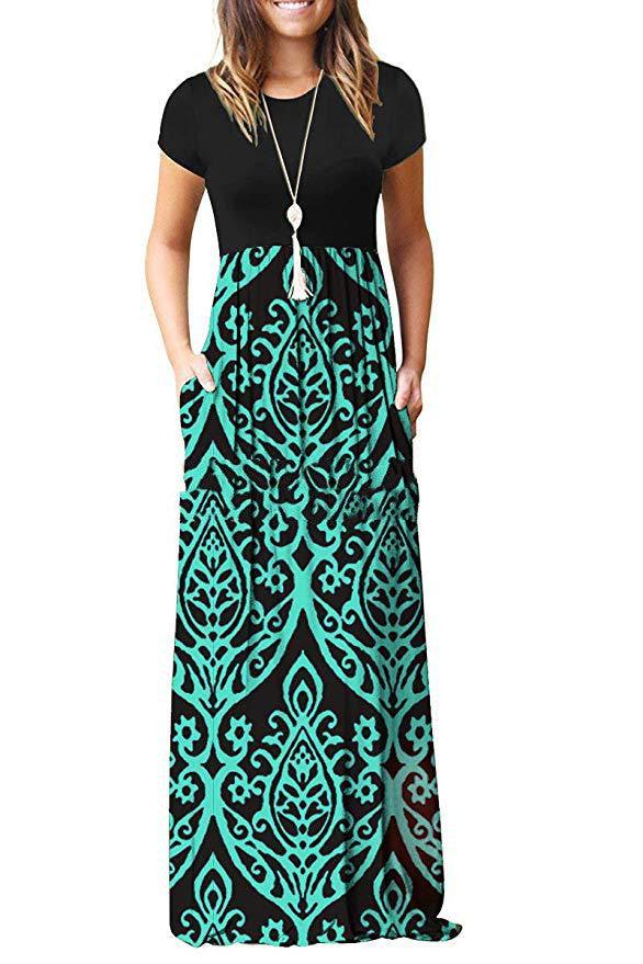 Dress Round Neck Short Sleeve Printed Waist-controlled - Nioor