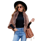 Drizzling Fur Collar Knitted Tassel Cape Coat Women - Nioor