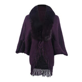 Drizzling Fur Collar Knitted Tassel Cape Coat Women - Nioor