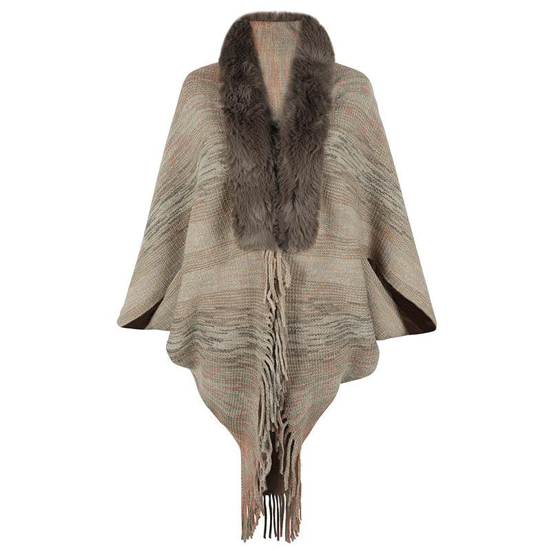 Drizzling Rainbow Striped Women's Tassel Cloak - Nioor