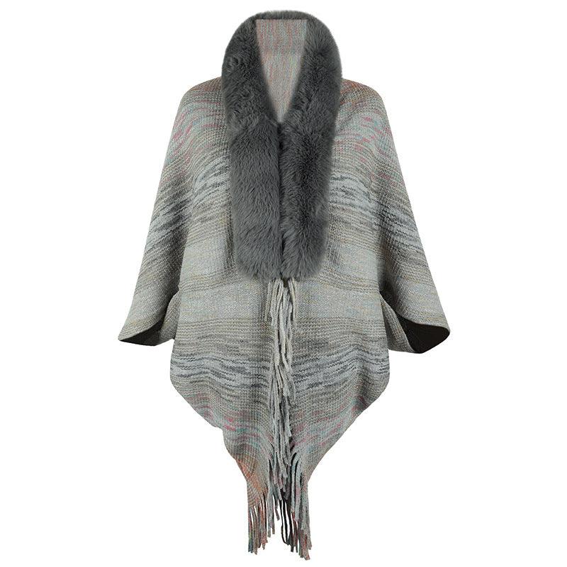 Drizzling Rainbow Striped Women's Tassel Cloak - Nioor