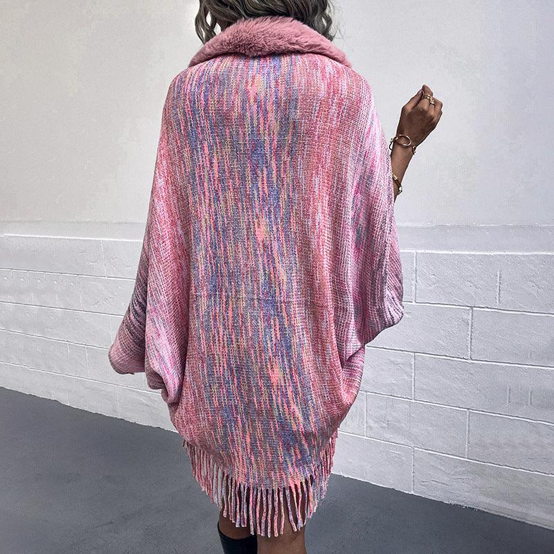 Drizzling Rainbow Striped Women's Tassel Cloak - Nioor