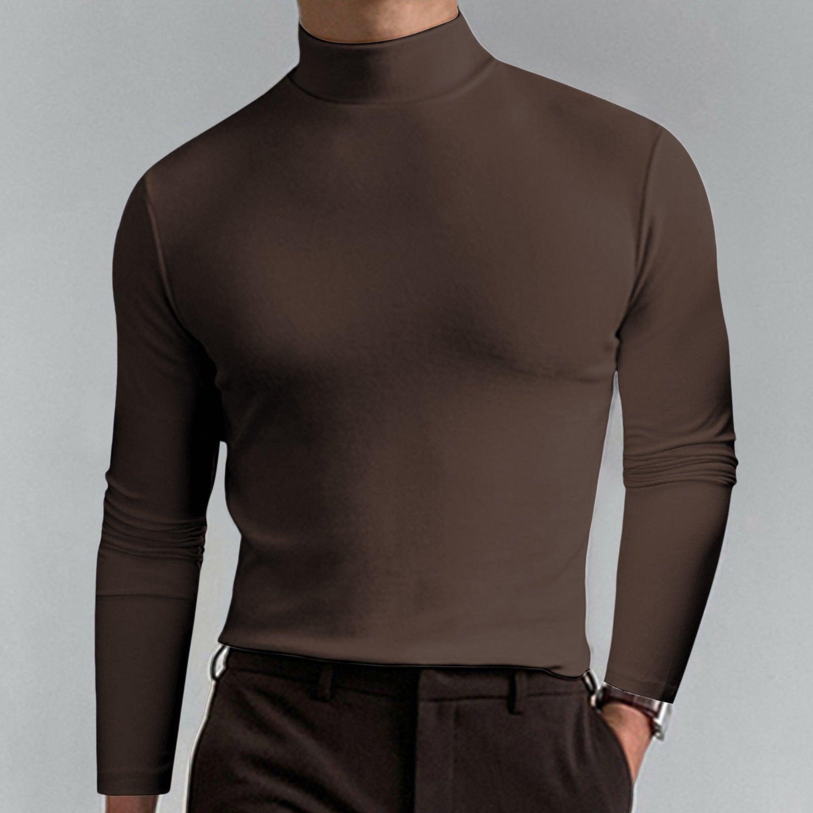 Autumn And Winter High Neck Long Sleeve T-shirt Men's Base Comfortable Solid Color Top - Nioor