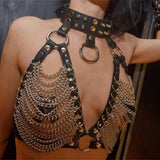 Handsome Lady Studded Punk Collar Belt Nightclub Sexy Metal Chain Strap Punk PU Harness - Nioor