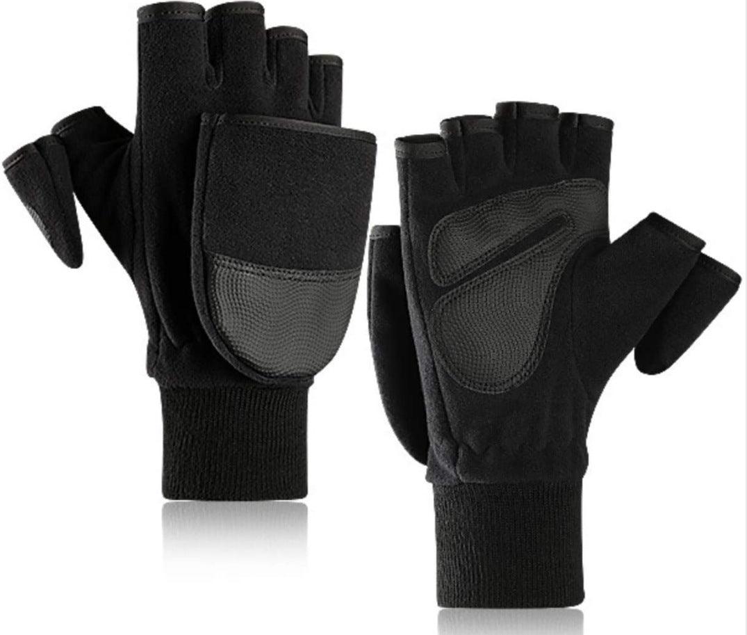 Warm Half Finger Clamshell Sports Riding Touch Screen Non-slip Polar Fleece Gloves - Nioor