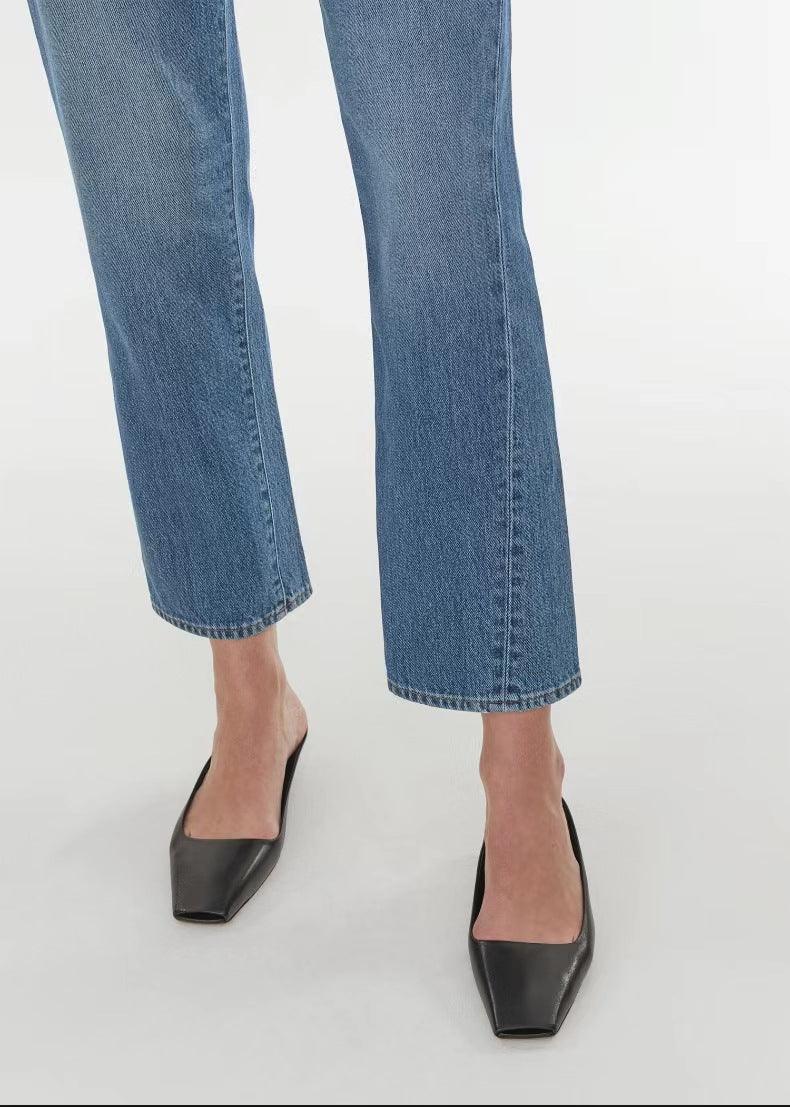 European And American High Waist Stretch Twisted Straight Cropped Jeans - Nioor