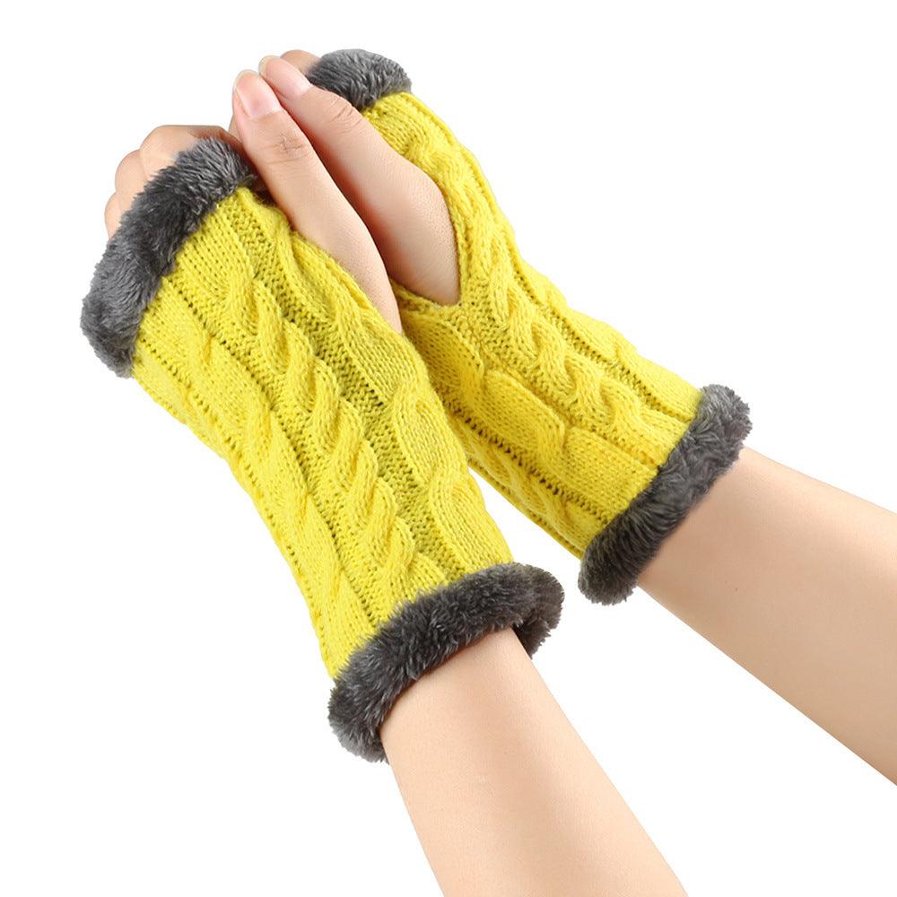 Winter Plush Gloves Twist Knitted Fingerless Fleece Gloves Women Warm Thickened Woolen Gloves - Nioor