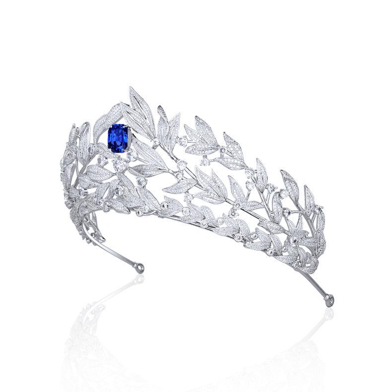 Sapphire Crown Copper Micro Inlay AAA Zircon Crown Wedding Headdress - Nioor