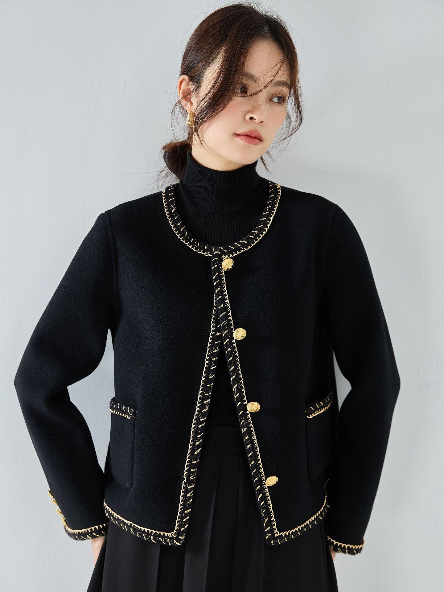 Heavy Industry Woven Chain Classic Style Double-faced Woolen Goods Coat - Nioor