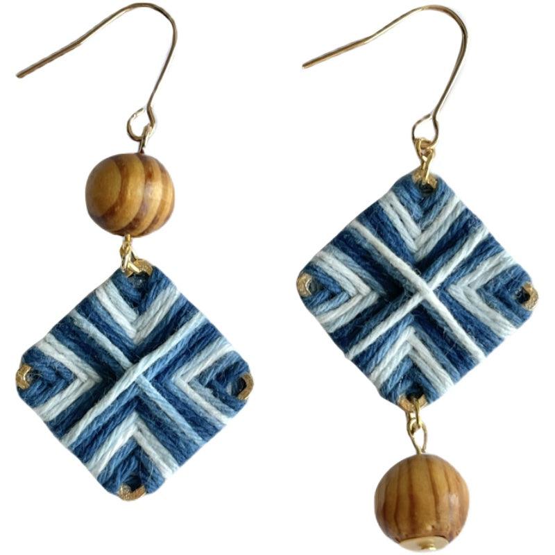 Bluedyed Plan-dyed Niche Designer Original Woven Diamond Asymmetric Earrings - Nioor