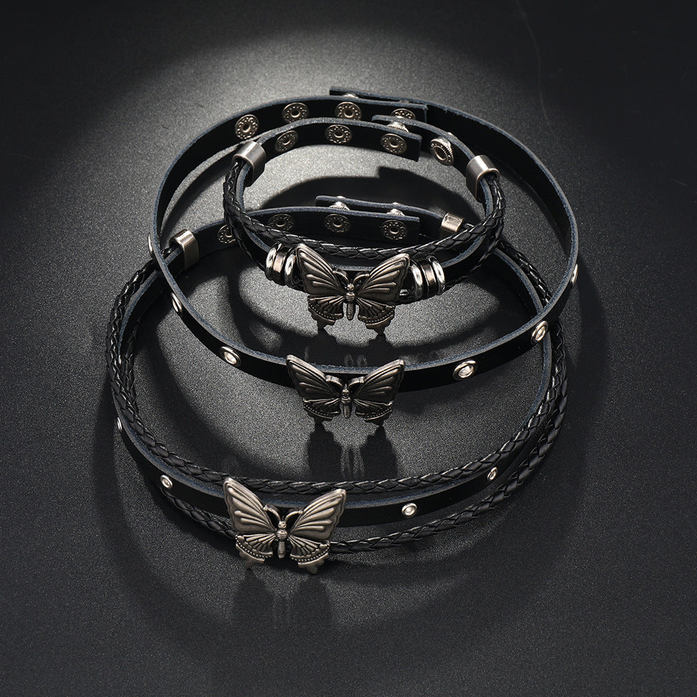 Ins New Dark Style Punk Butterfly Leather Bracelet