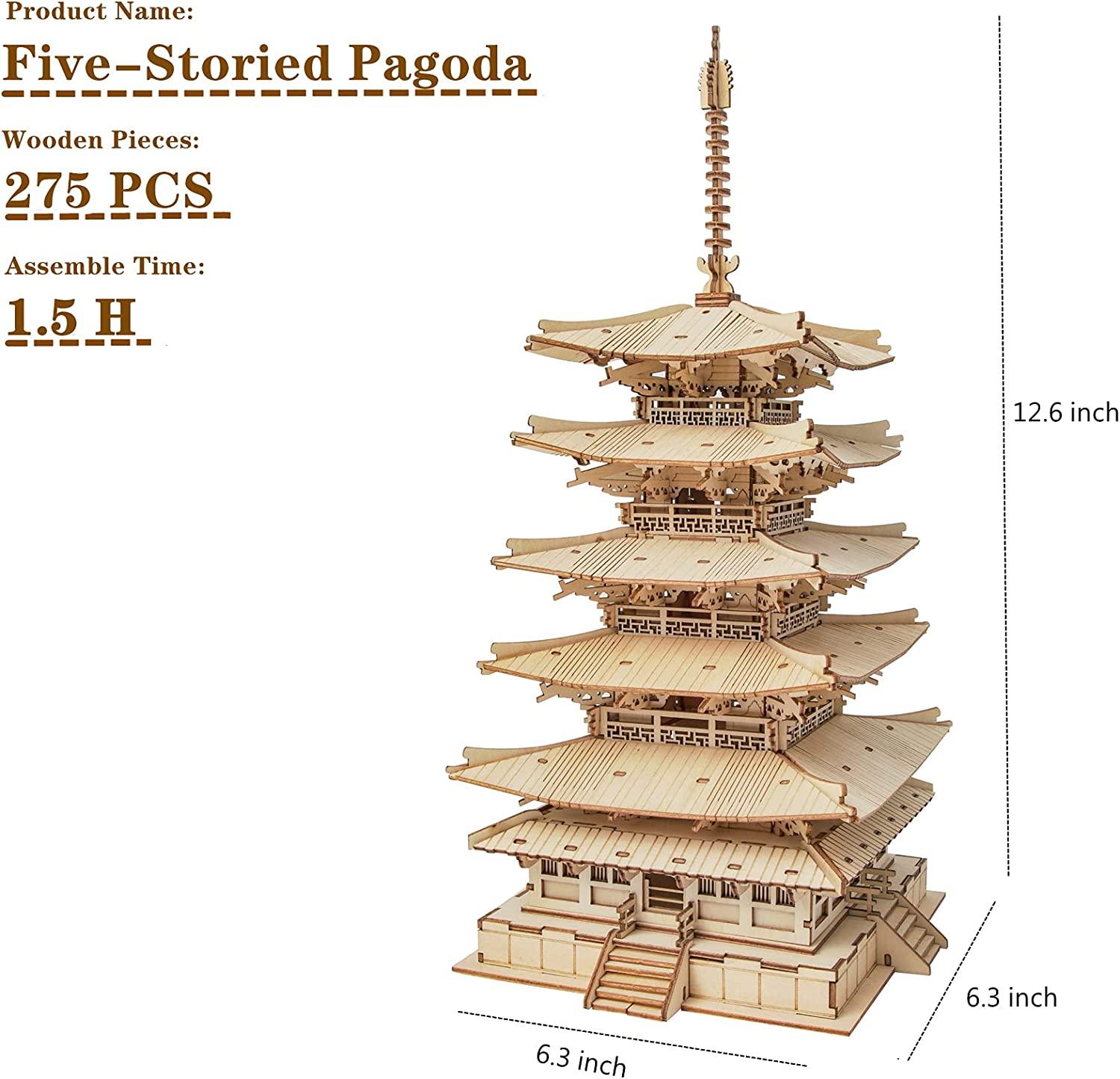 Robotime Five-storied Pagoda 3D Wooden Puzzle Toys For Children Kids Birthday Gift TGN02 - Nioor