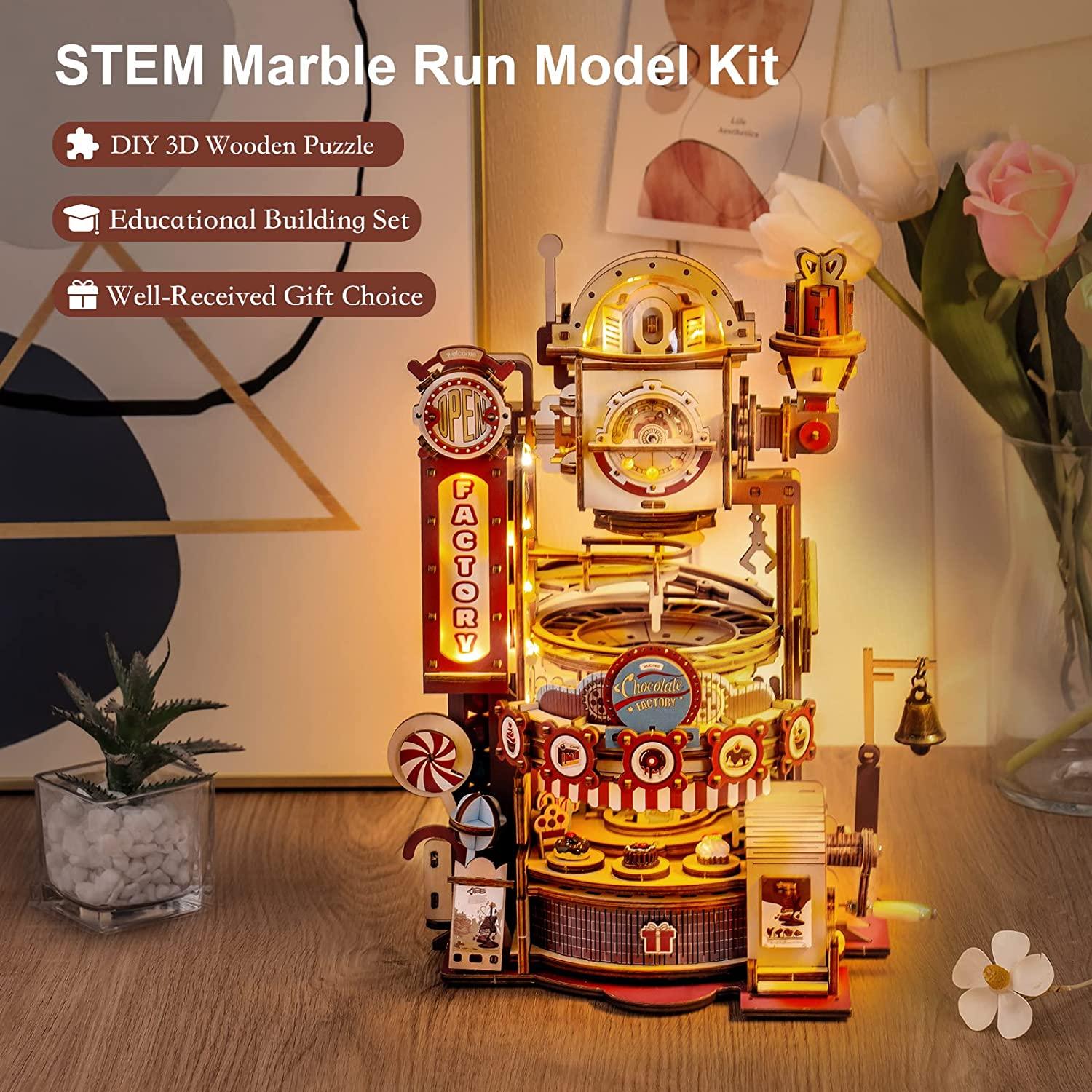 Robotime ROKR Marble Chocolate Factory 3D Wooden Puzzle Games Assembly Model Building Toys For Children Kids Birthday Gift - Nioor