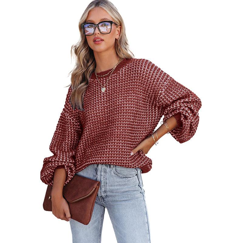 Women's Solid Color Round Neck Off-shoulder Sweater - Nioor