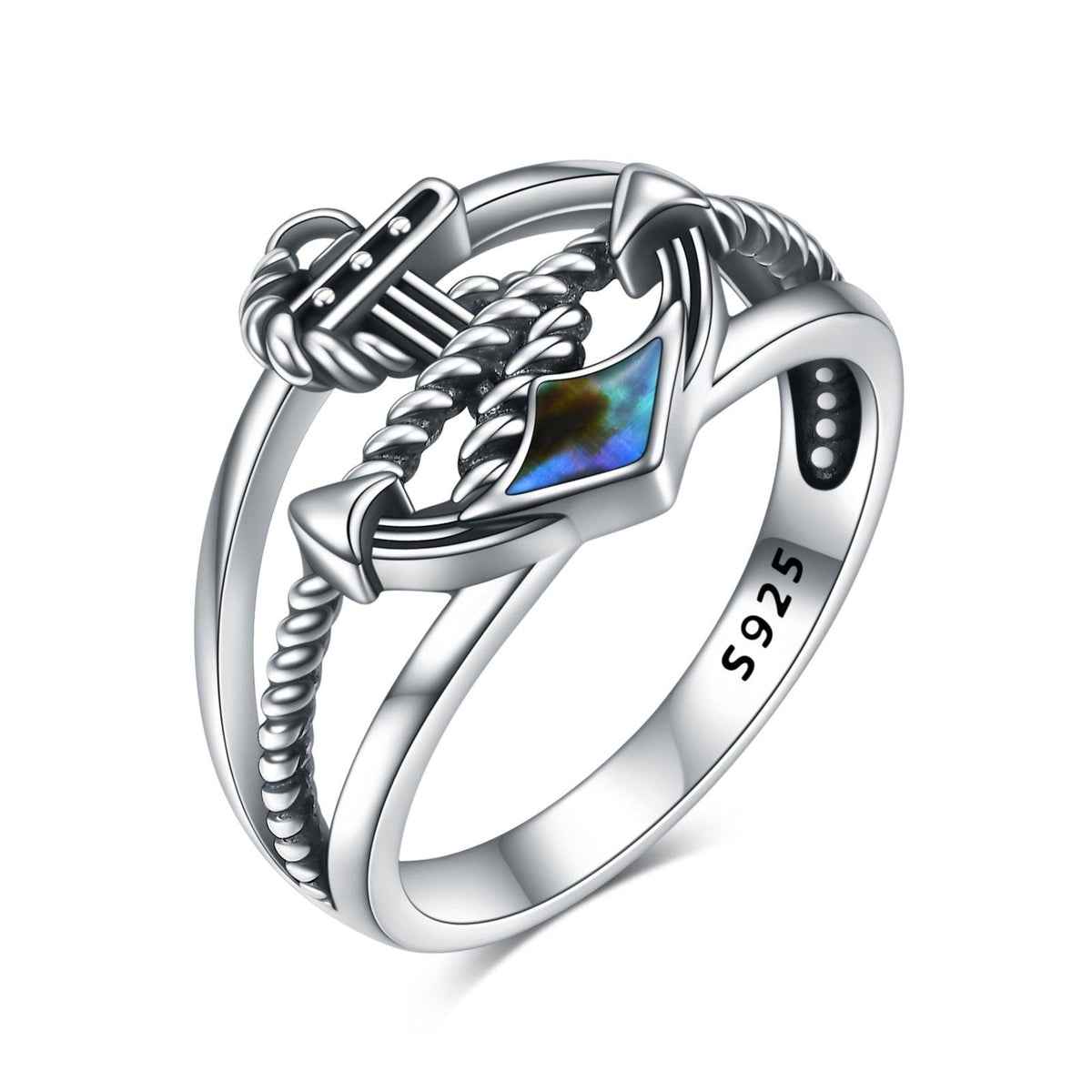 Anchor Rings Sterling Silver Nautical Blue Anchor Finger Ring - Nioor