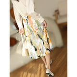 Oil Painting Painted Print High Waist Slimming A- Line Skirt - Nioor