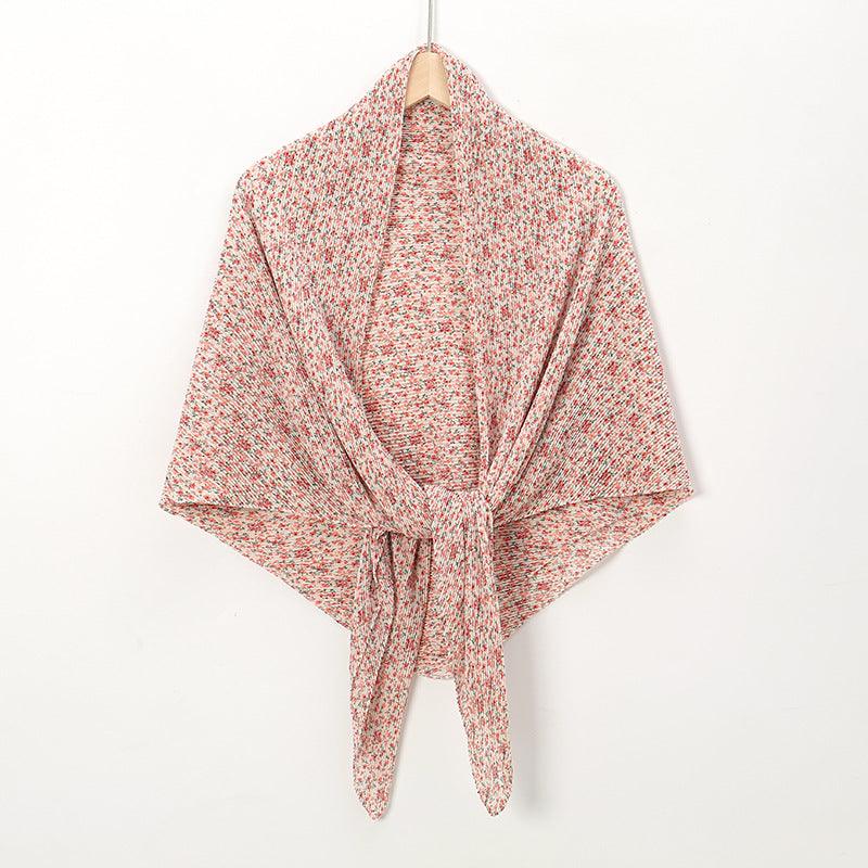 Pearl Chiffon Printed Square Scarf Pleated Scarf - Nioor