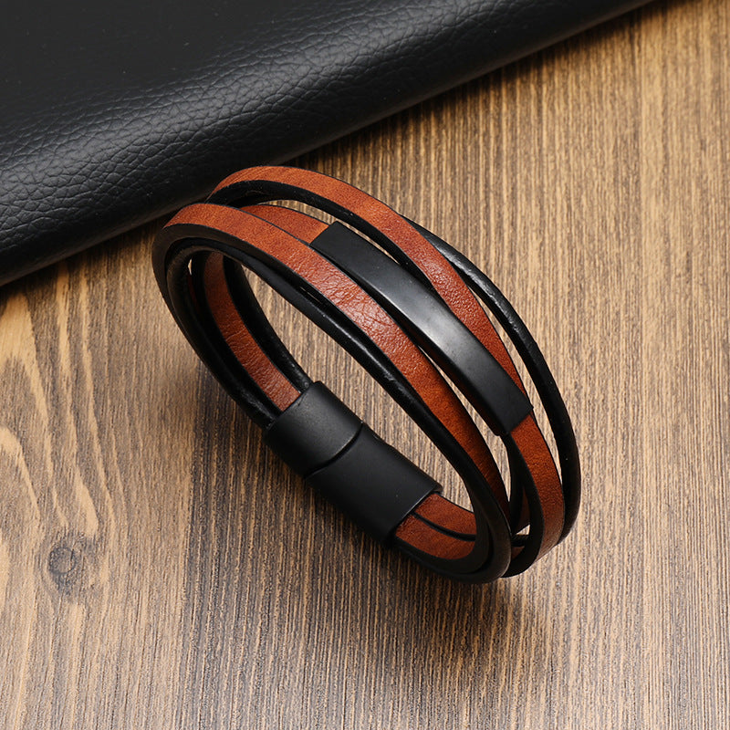 Men's Multi-layer Magnetic Buckle Leather Bracelet Weave Vintage Leather Bracelet