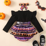 Halloween Flounced Sleeve Fake Two-piece Round Neck Long-sleeved Triangle Romper