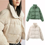 Warm Corduroy Puffer Jacket Coat Short Loose Cotton Coat - Nioor