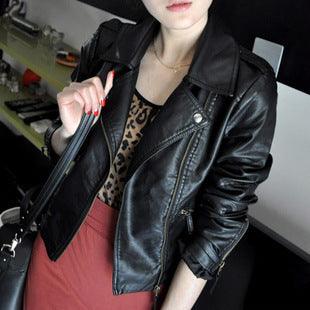 Women's PU Leather Jacket Women's Short Slim Small Coat - Nioor