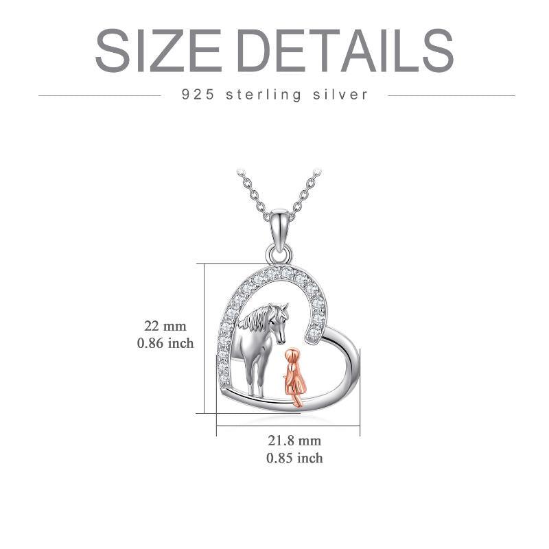 Sterling Silver Heart Horse and Girl Pendant Necklace Jewelry Gifts for Women Girls Kids - Nioor