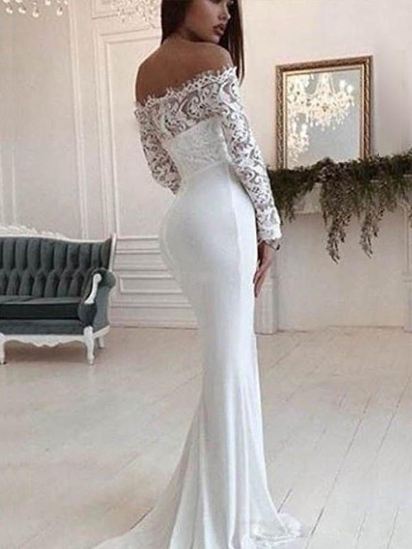 Fashion One Shoulder Lace Long Sleeve Dress Mopping Wedding Dress - Nioor