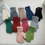 Winter Solid Color Woolen Ruffled Warm Gloves For Women - Nioor