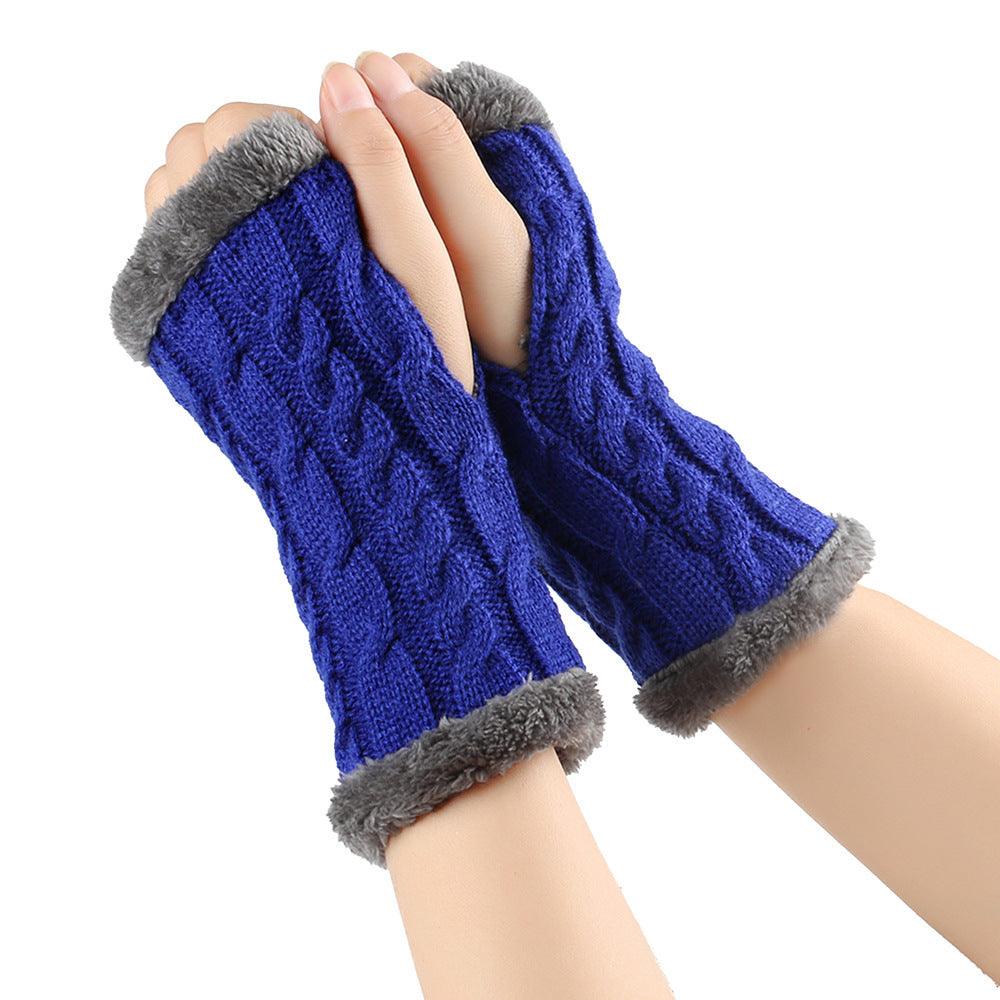 Winter Plush Gloves Twist Knitted Fingerless Fleece Gloves Women Warm Thickened Woolen Gloves - Nioor