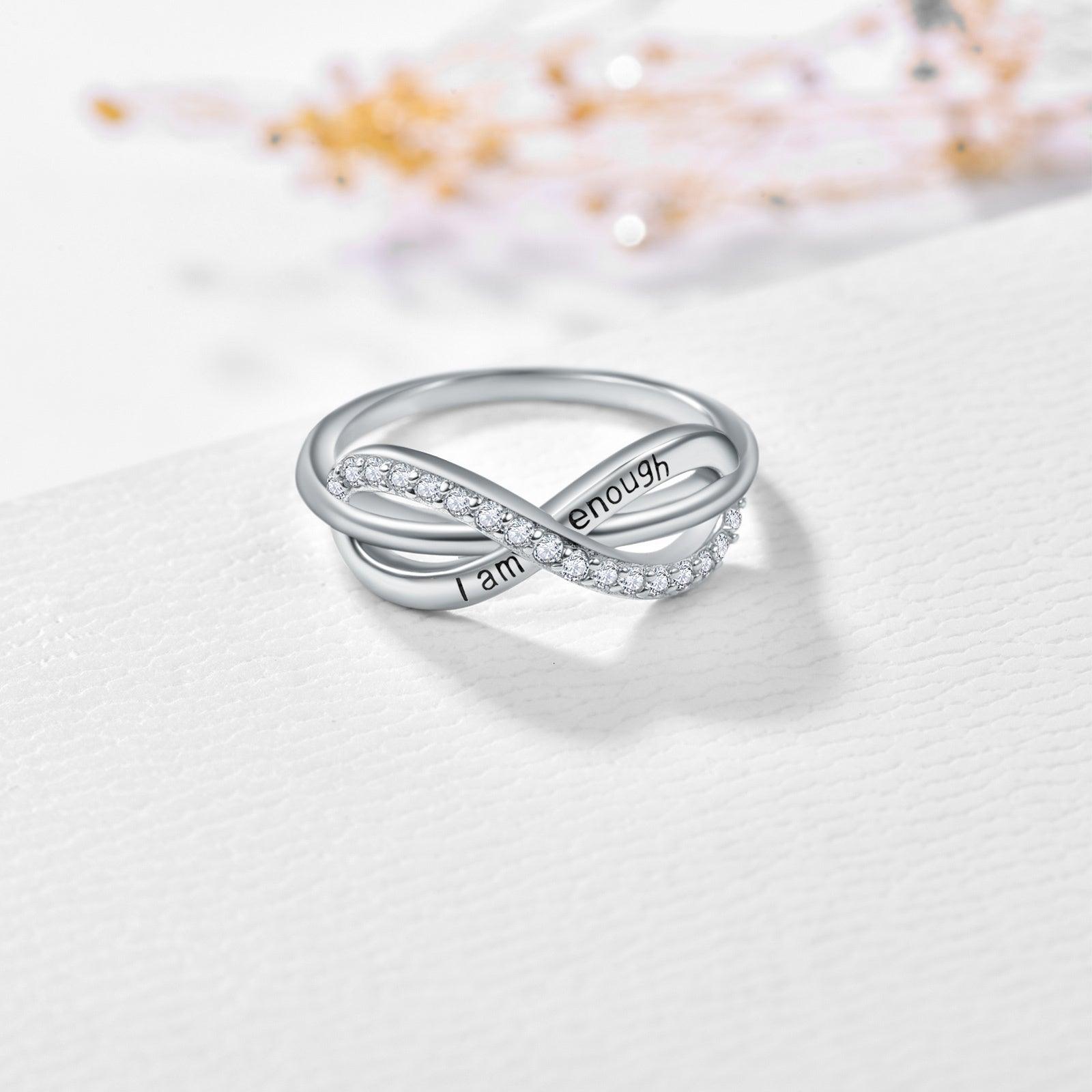 925 Sterling Silver I Am Enough Forever Love Infinity Adjustable Promise Band Ring - Nioor