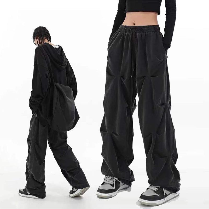 Spring And Summer Pleated Casual Drawstring Straight-leg Wide-leg Pants - Nioor