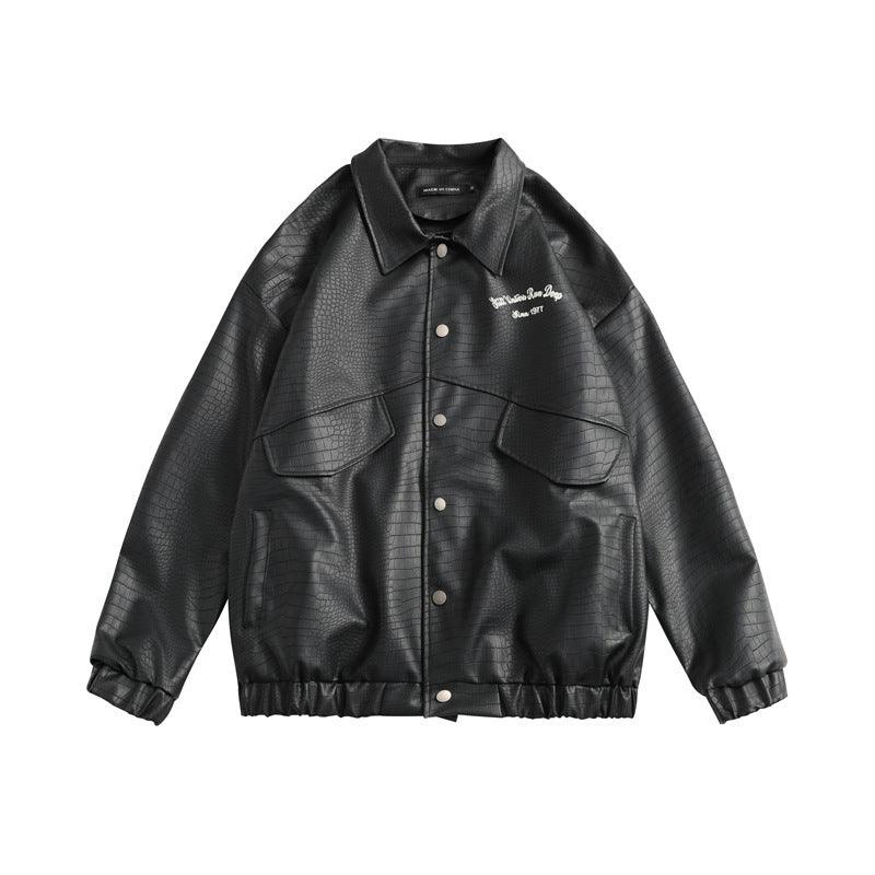 Leather Jacket Lapel Loose Retro Top - Nioor