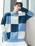 Crewneck Sweater Men's Checkerboard Senior Sense Loose Casual Thick - Nioor