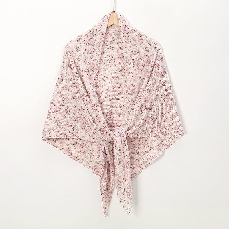 Pearl Chiffon Printed Square Scarf Pleated Scarf - Nioor