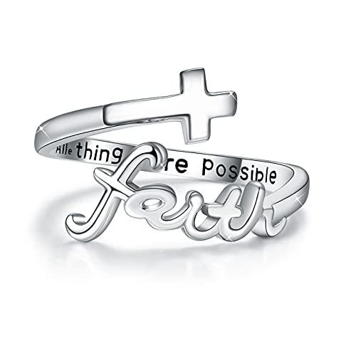 Cross Rings 925 Sterling Silver Faith Adjustable Rings Open Rings Cross Ring Jewellery For Mother Women Men Women Gifts - Nioor