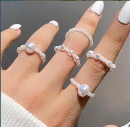 Women's Jewelry White Pearl Rice Bead Ring - Nioor