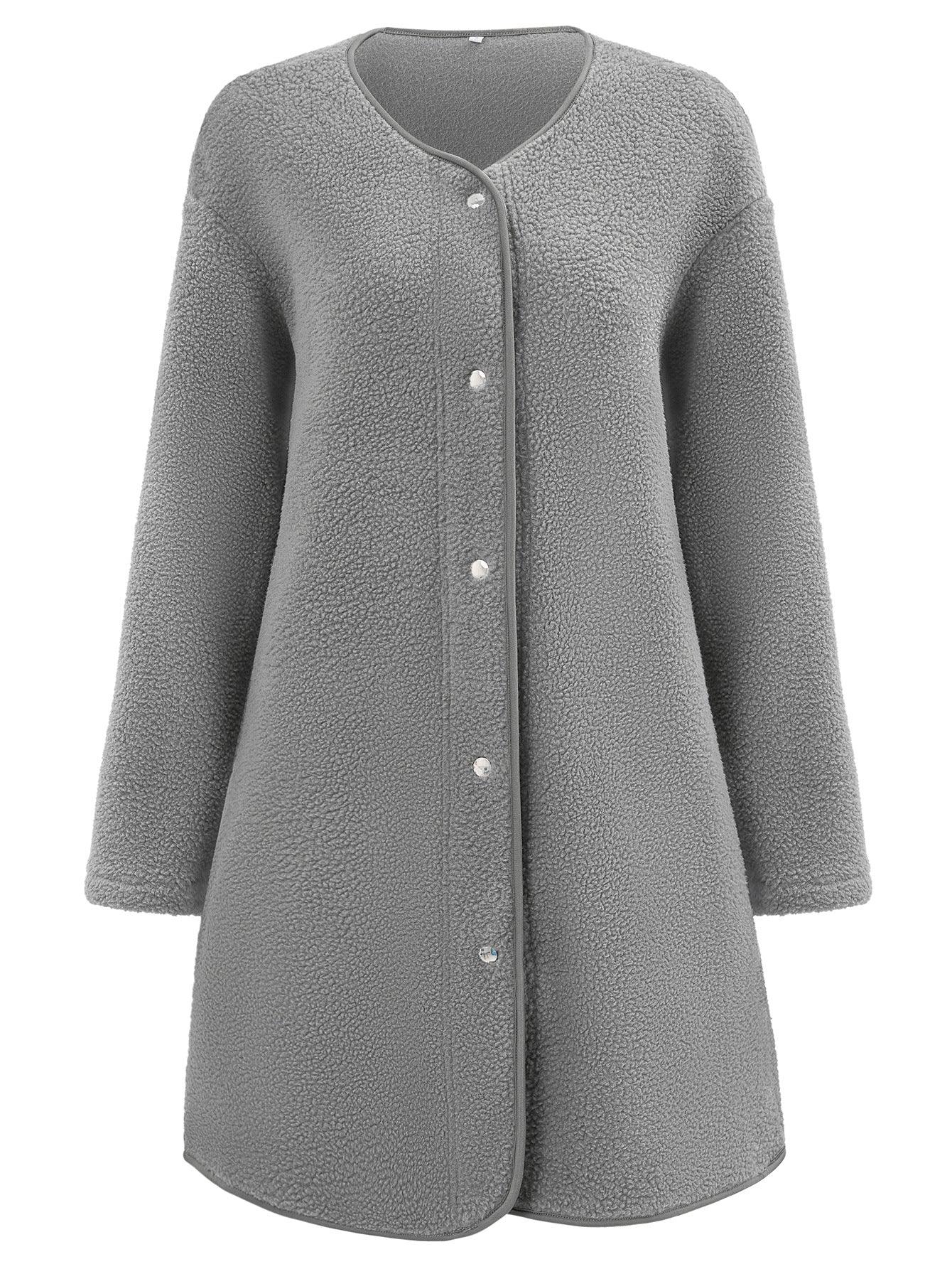 Thick Solid Color Round Neck Single-breasted Long Sleeve Coat - Nioor