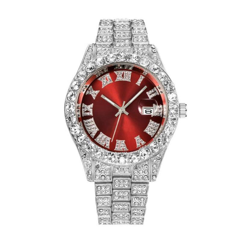 Hot Men's Steel Belt Hip Hop Roman Scale Diamond Quartz Watch - Nioor