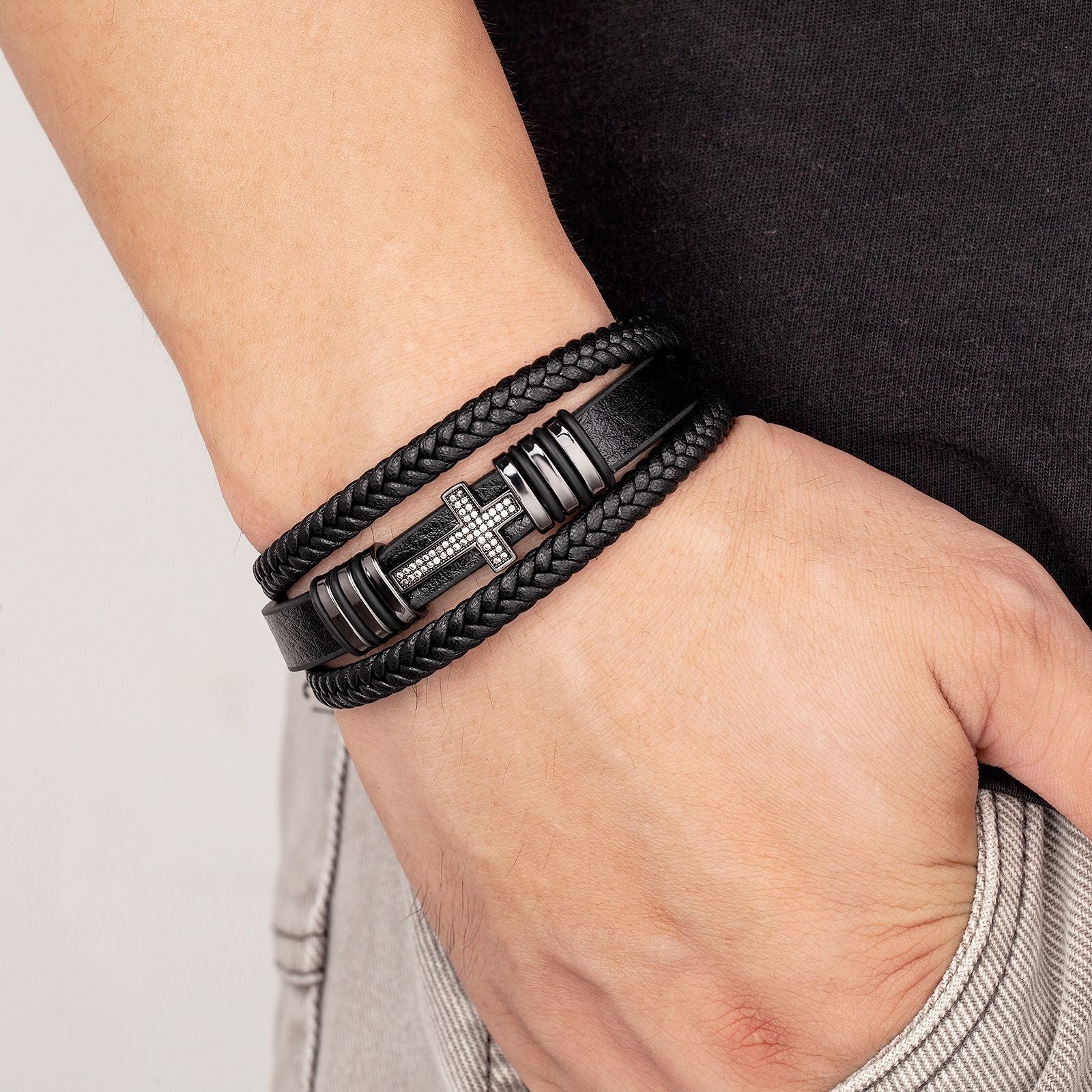 Metal Cross Multi-layer Leather Bracelet