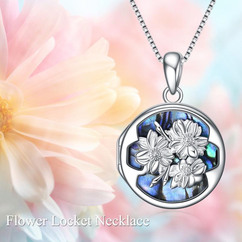 Personalized Flower Photo Locket Necklace 925 Sterling Silver Photo Pendant - Nioor