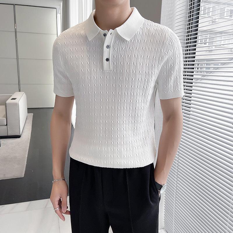 Men's New Young Business Jacquard Knitted Short-sleeved T-shirt - Nioor