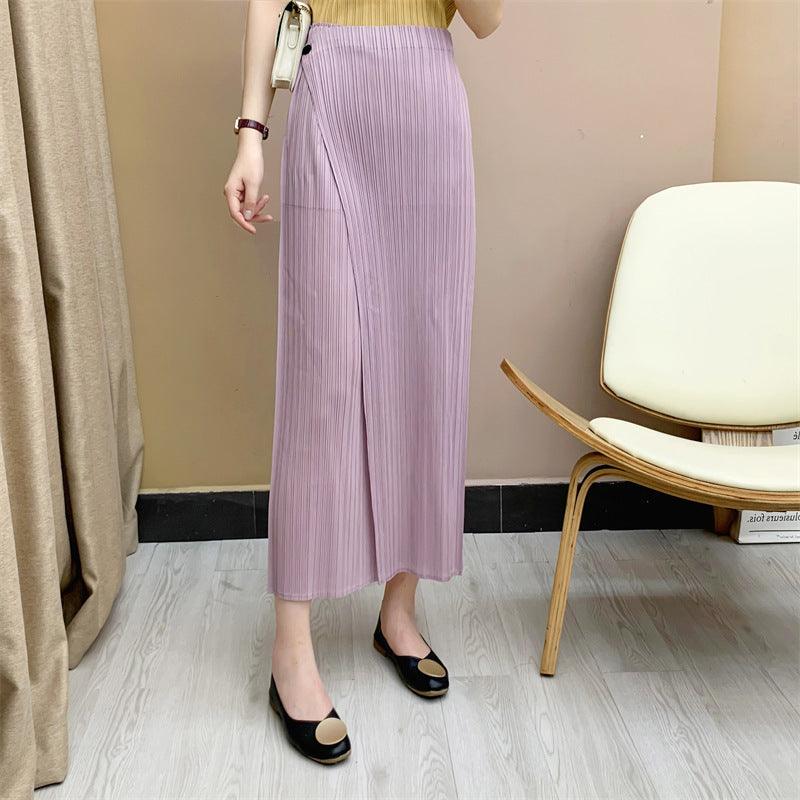 Straight Oblique Loose Slimming Casual Pleated Pants - Nioor