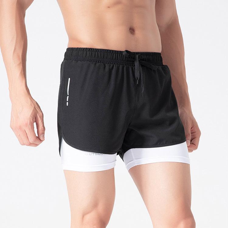 Men's Drawstring Sports Shorts Double Layer Quick Dry High Elasticity Activewear Pants - Nioor