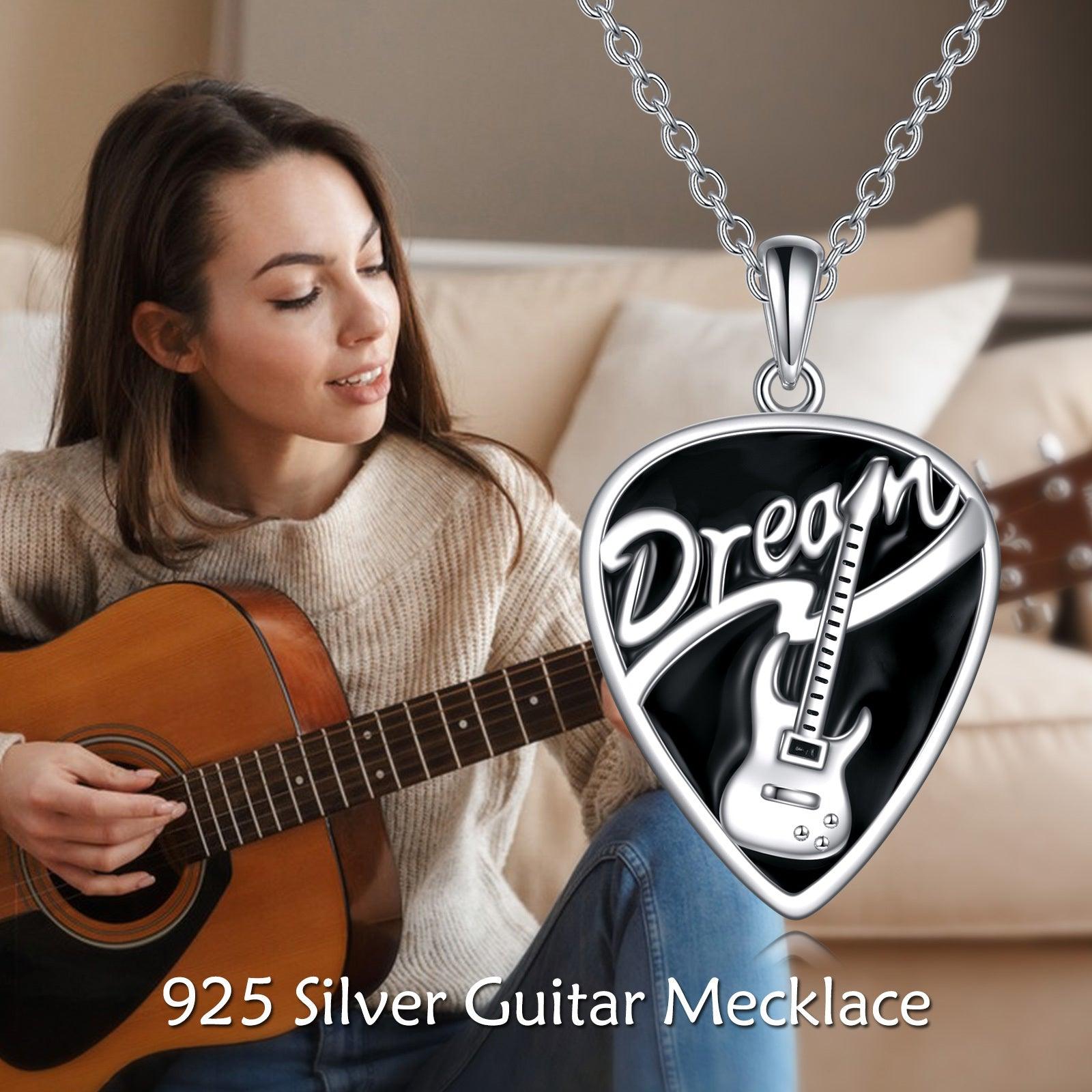 Sterling Silver Music Guitar Pick Pendant Necklace Jewelry Gifts for Women - Nioor